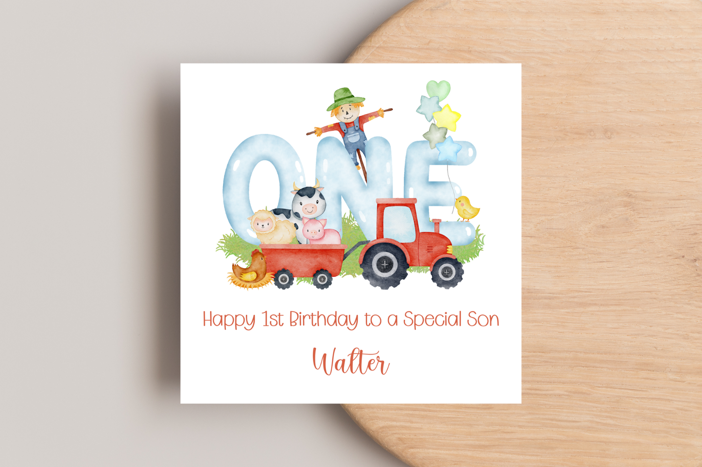 Personalised Farmyard ONE 1st Birthday Card