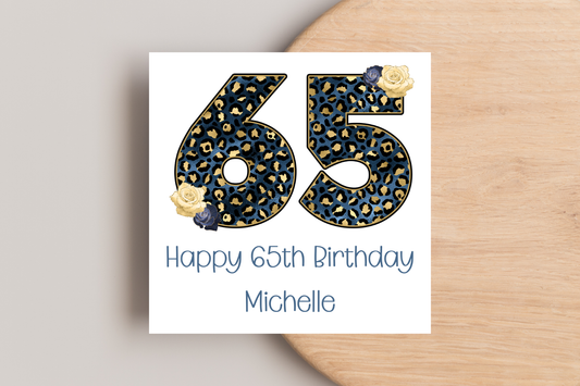 Personalised Leopard Print 65th Birthday Card