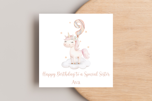 Personalised Unicorn Balloon Birthday Card
