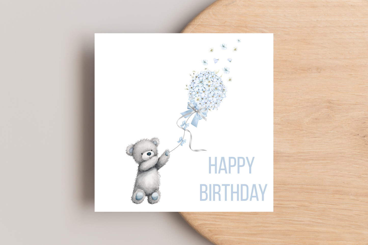 Teddy Bear with Flower Balloon Birthday Card