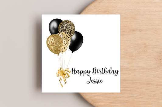 Personalised Gold Balloons Birthday Card