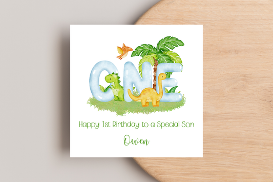 Personalised Dinosaur 1st Birthday ONE Card