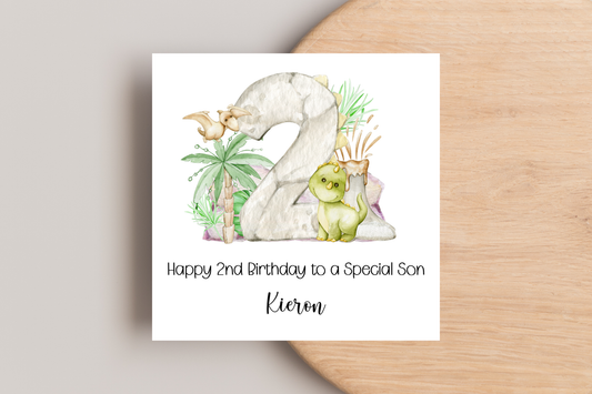 Personalised Dinosaur 2nd Birthday Card