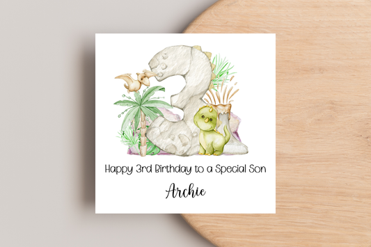 Personalised Dinosaur 3rd Birthday Card