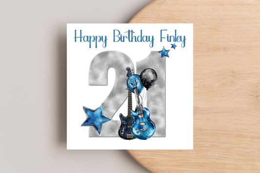 Personalised Guitar 21st Birthday Card