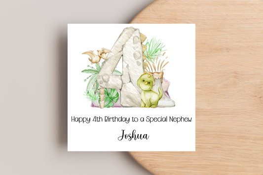 Personalised Dinosaur 4th Birthday Card