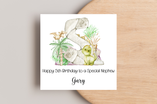 Personalised Dinosaur 5th Birthday Personalised Card