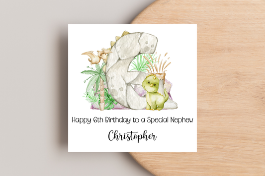 Personalised Dinosaur 6th Birthday Card