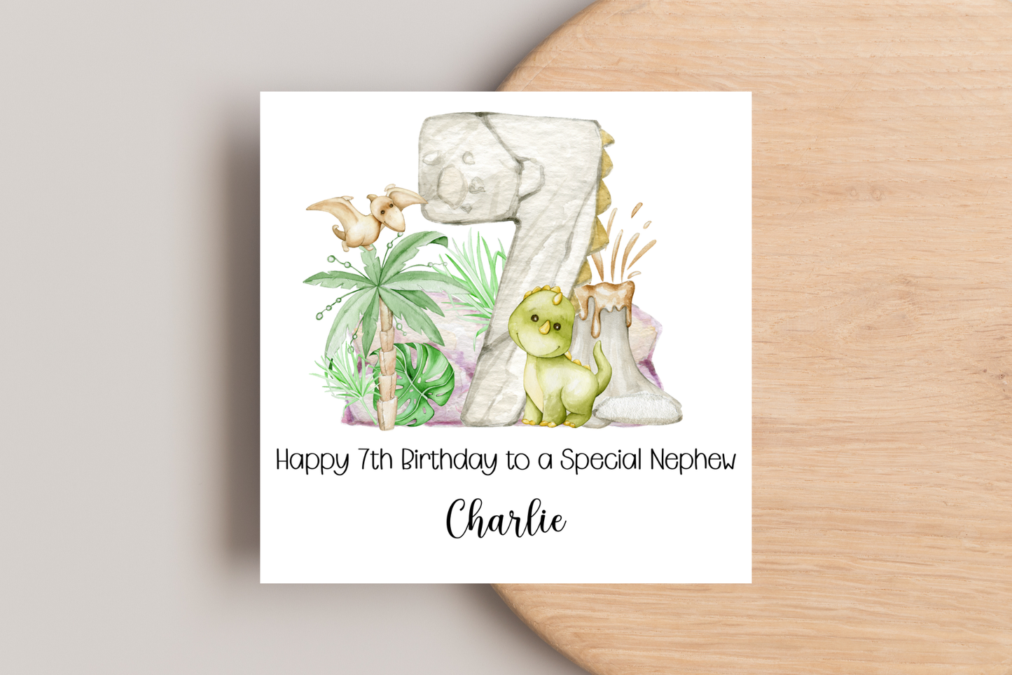 Personalised Dinosaur 7th Birthday Card