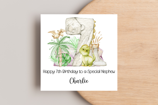 Personalised Dinosaur 7th Birthday Card