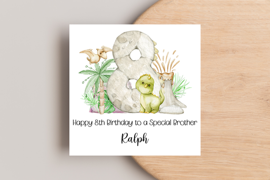 Personalised Dinosaur 8th Birthday Card