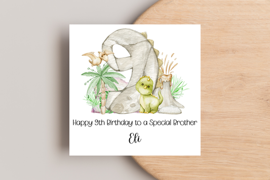 Personalised Dinosaur 9th Birthday Card