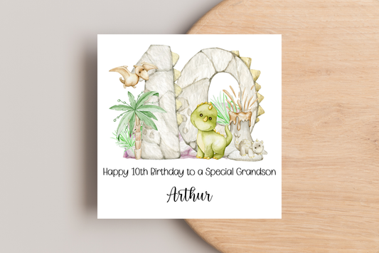 Personalised Dinosaur 10th Birthday Card