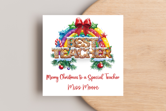 Personalised Best Teacher Christmas Christmas Card