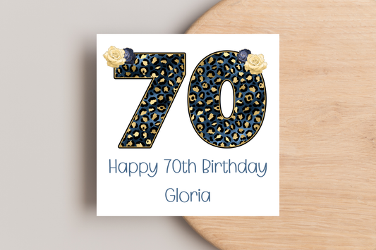 Personalised Leopard Print 70th Birthday Card
