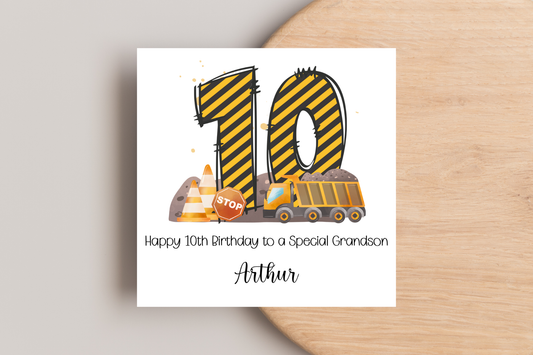Personalised Digger Construction Themed Birthday Card