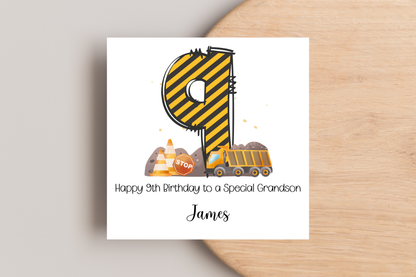 Personalised Digger Construction Themed Birthday Card