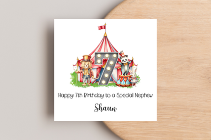 Personalised Circus Themed Birthday Card