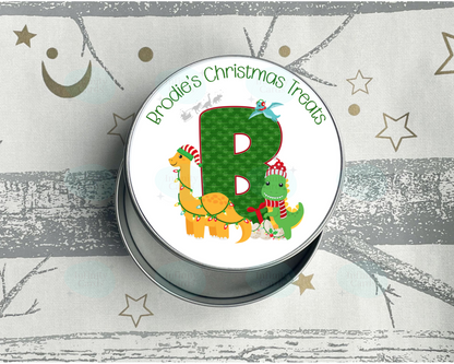 Personalised Dinosaur Christmas Treats Tin