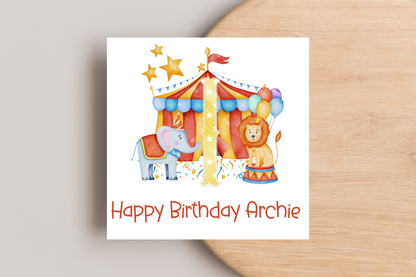 Personalised Circus Themed Birthday Card