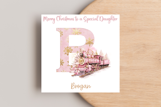 Personalised Pink Christmas Express Christmas Card