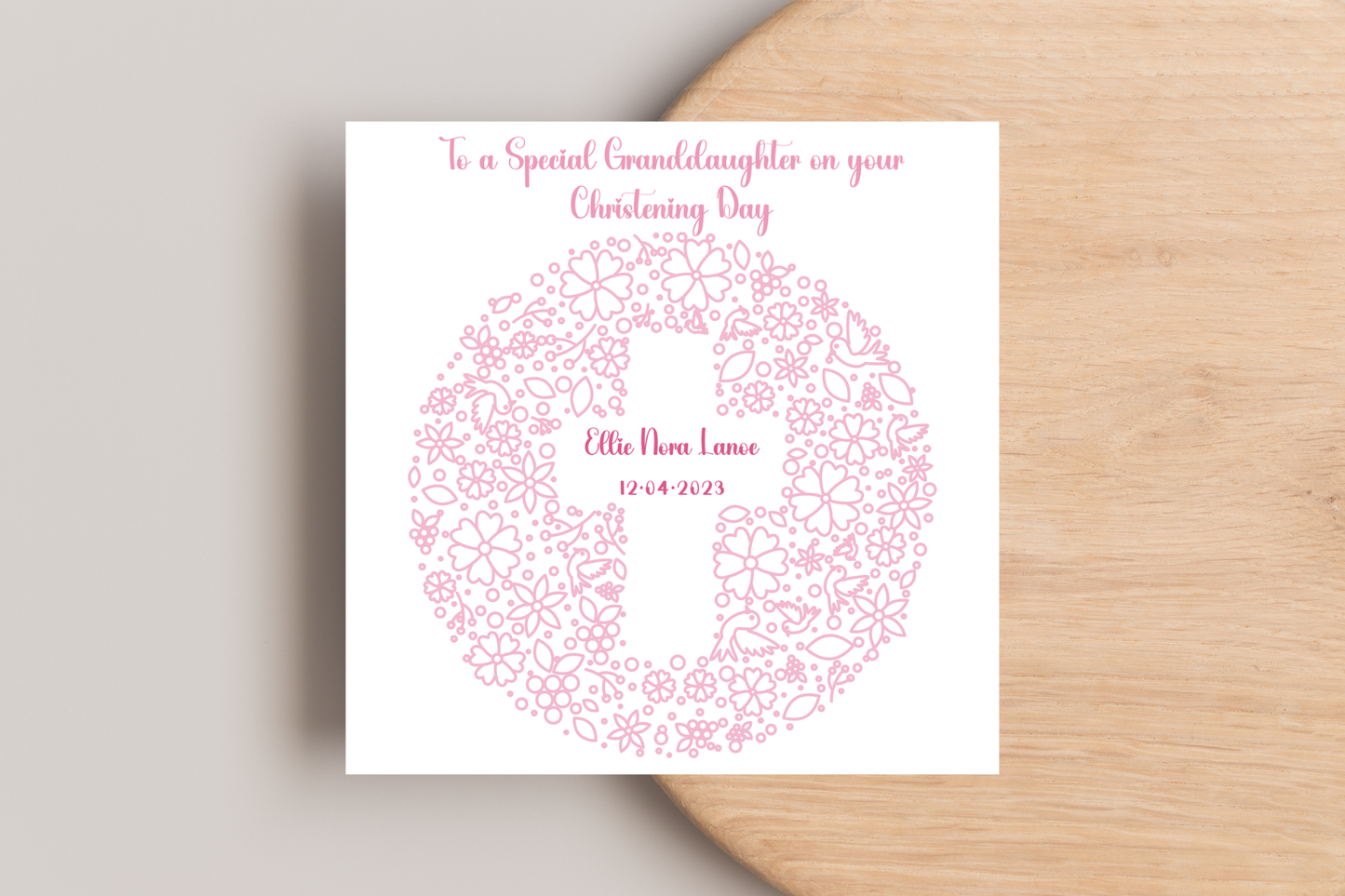 Personalised Pink Cross Christening Card