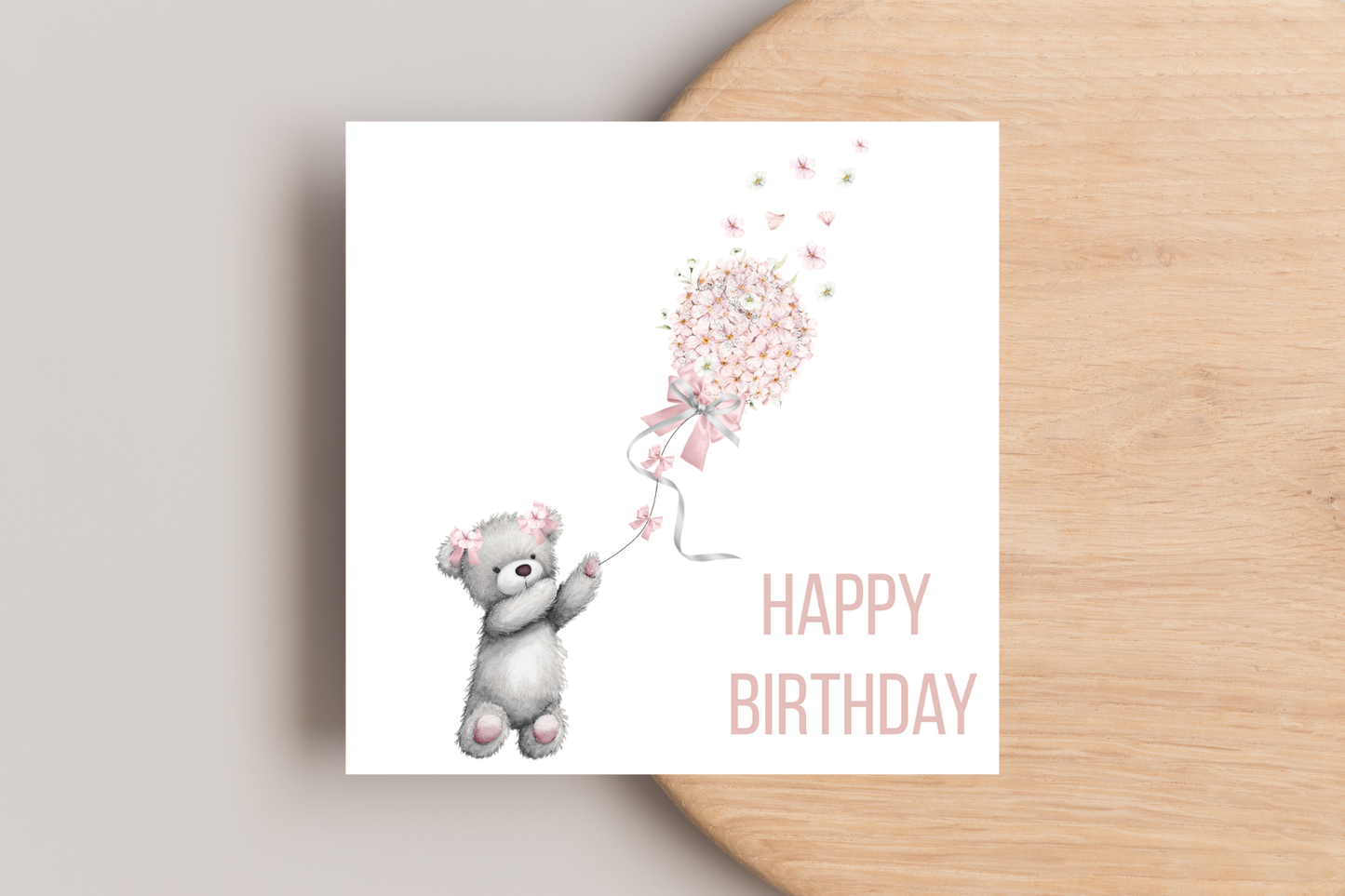 Teddy Bear with Flower Balloon Birthday Card