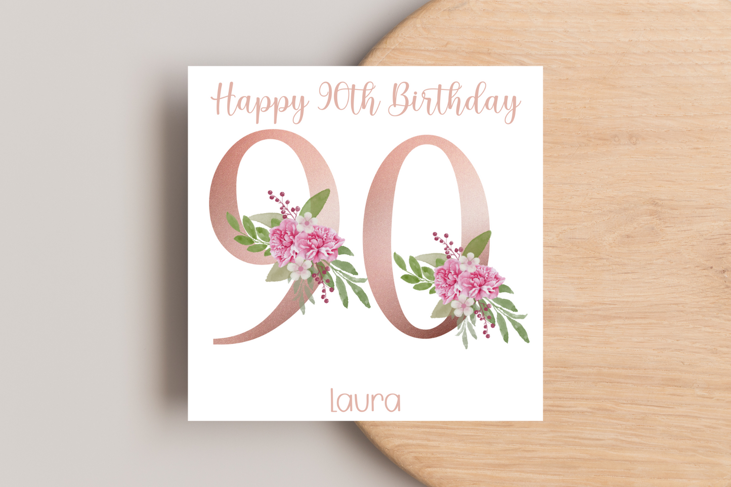 Personalised 90th Rose Gold Floral Birthday Card