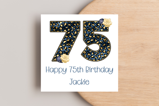 Personalised Leopard Print 75th Birthday Card