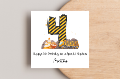 Personalised Digger Construction Themed Birthday Card