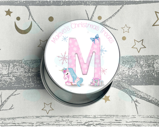 Personalised Pink Unicorn Christmas Treat Tin