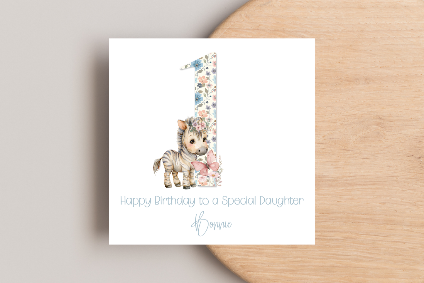 Personalised Floral Zebra Birthday Card