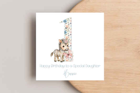 Personalised Floral Zebra Birthday Card
