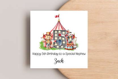 Personalised Circus Themed Birthday Card