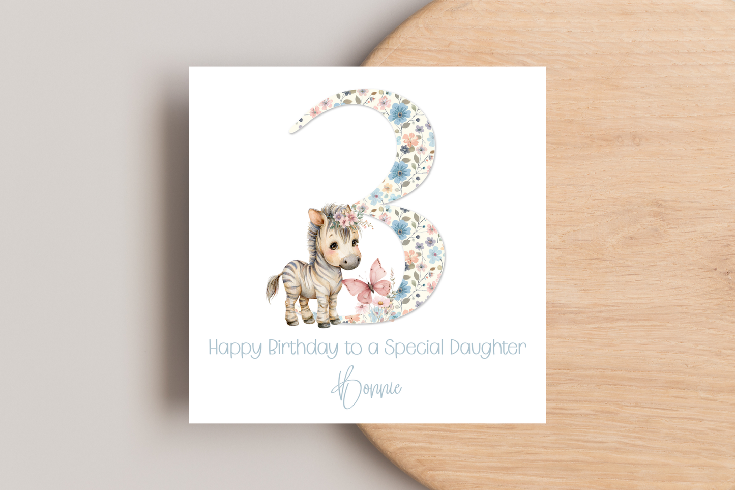 Personalised Floral Zebra Birthday Card