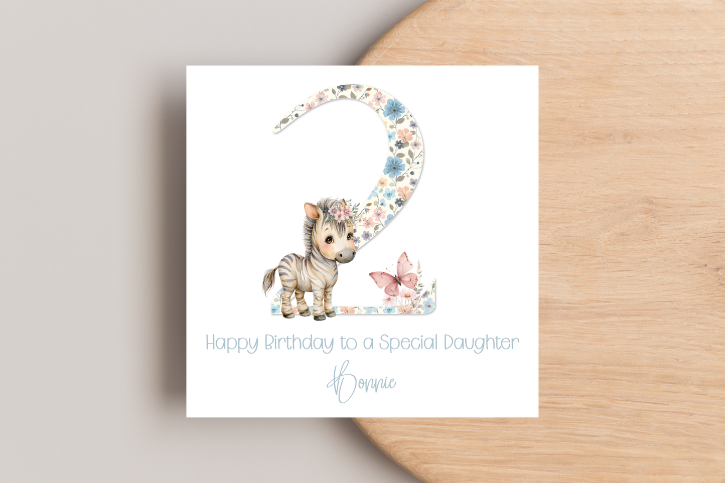 Personalised Floral Zebra Birthday Card