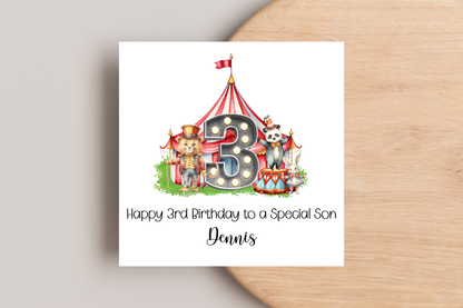 Personalised Circus Themed Birthday Card