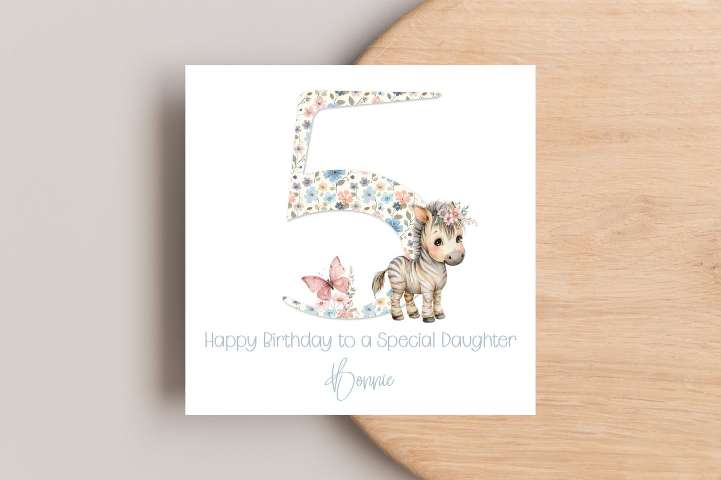Personalised Floral Zebra Birthday Card