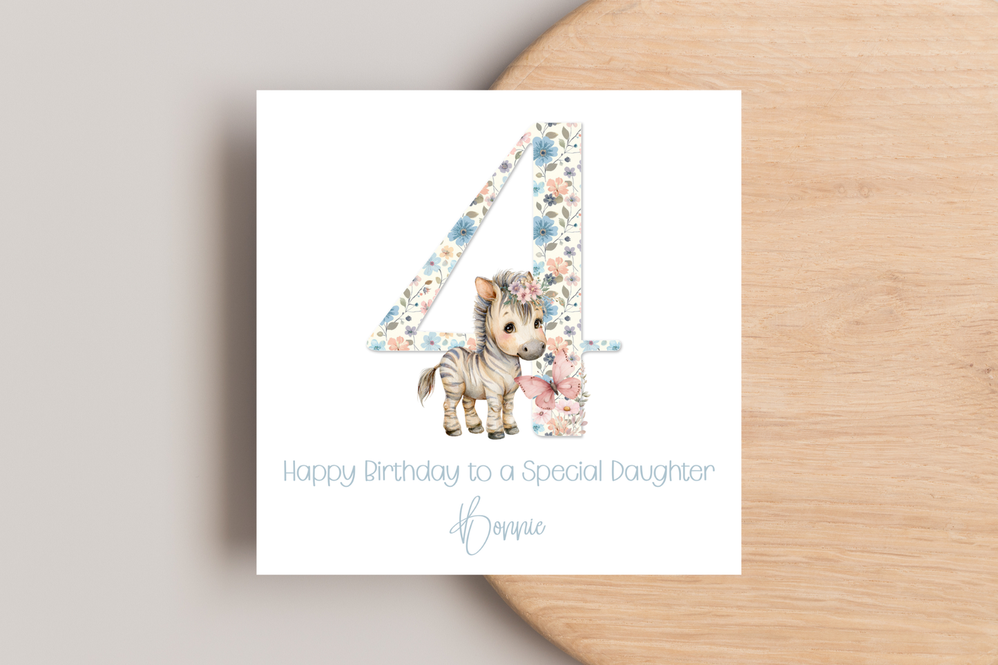Personalised Floral Zebra Birthday Card