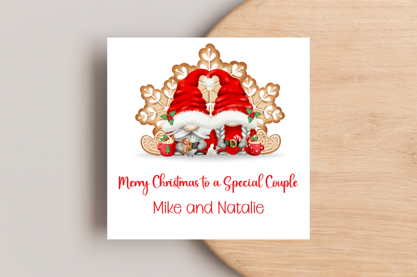 Personalised Gonk Gingerbread Christmas Card For a Special Couple