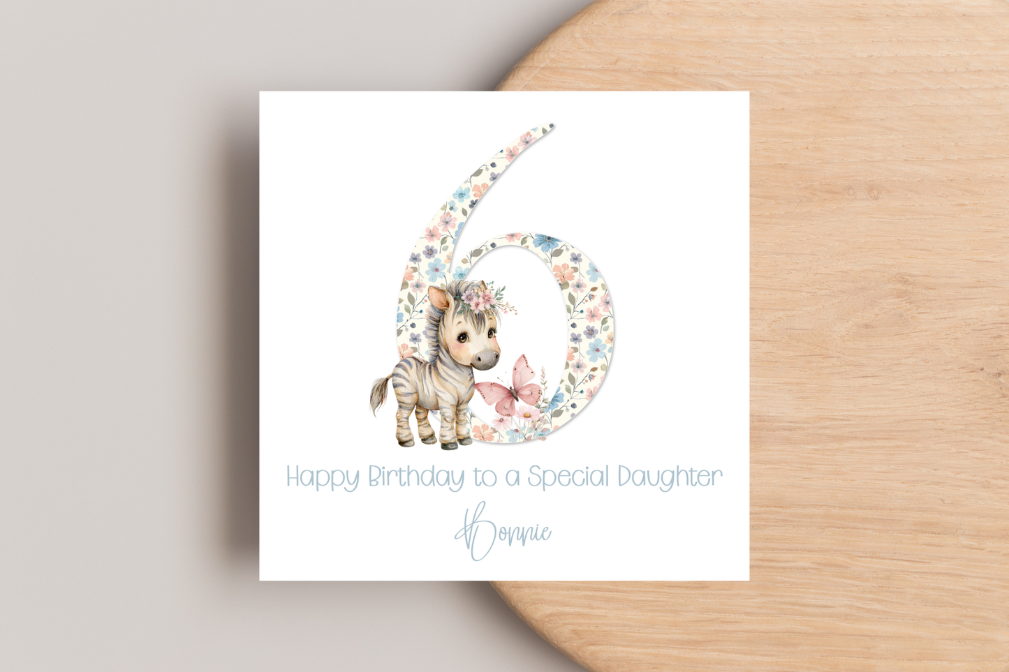 Personalised Floral Zebra Birthday Card