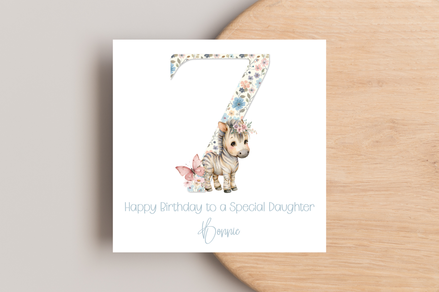 Personalised Floral Zebra Birthday Card