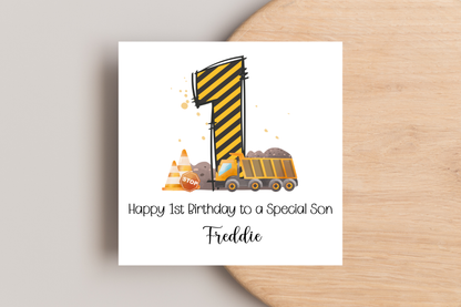 Personalised Digger Construction Themed Birthday Card