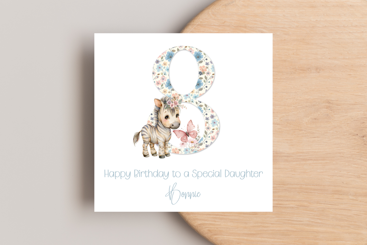 Personalised Floral Zebra Birthday Card