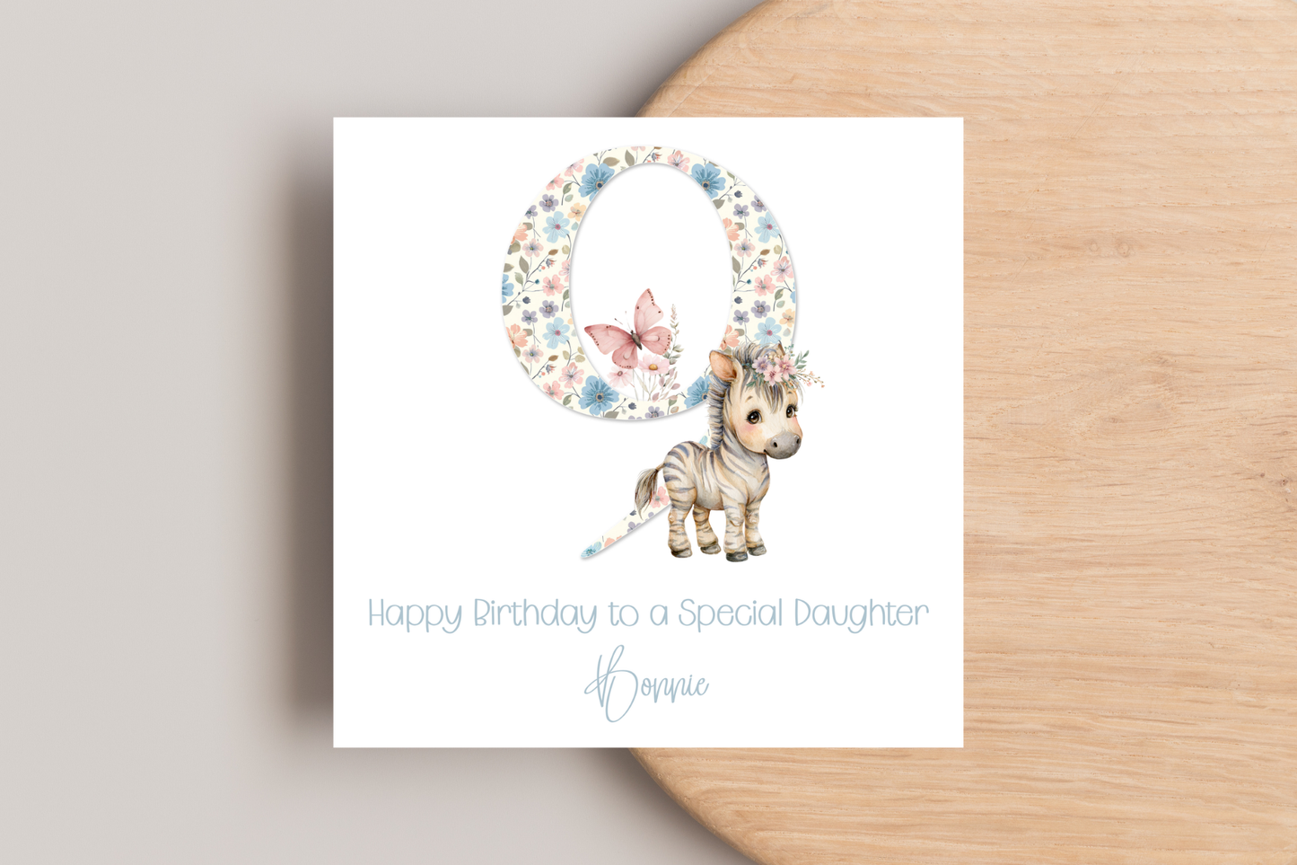 Personalised Floral Zebra Birthday Card
