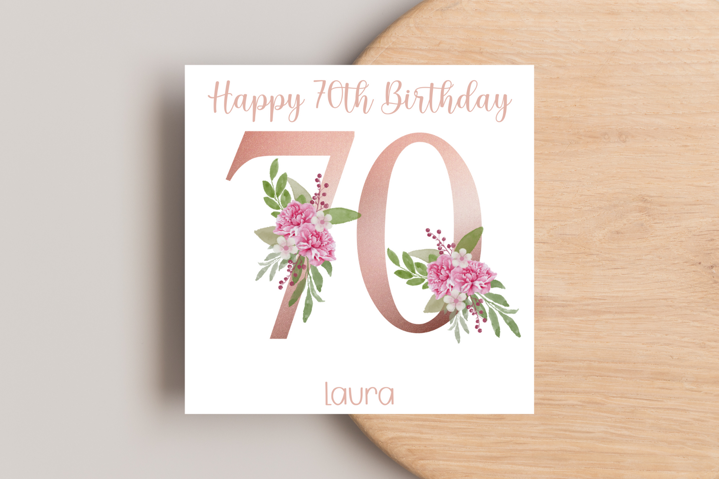 Personalised 70th Rose Gold Floral Birthday Card