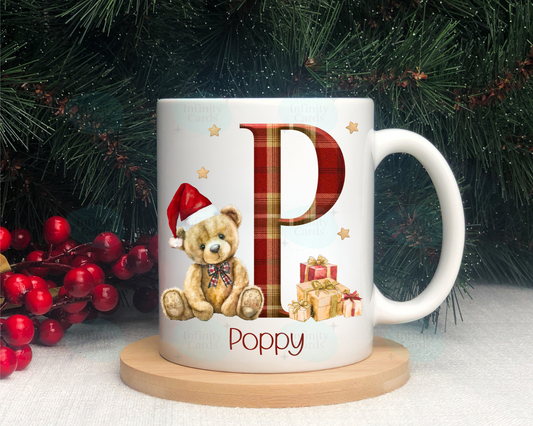 Personalised Teddy Bear Initial Christmas Mug