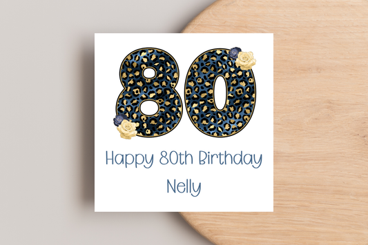 Personalised Leopard Print 80th Birthday Card