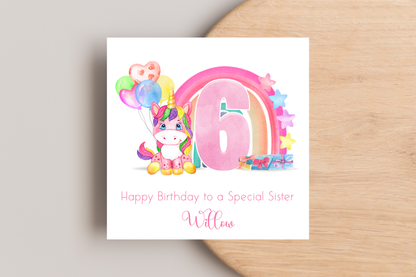 Personalised Unicorn Birthday Card