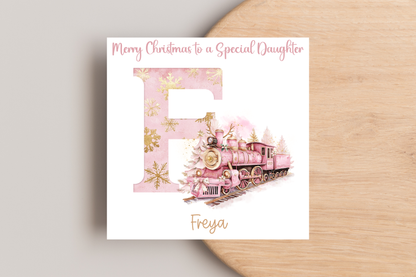 Personalised Pink Christmas Express Christmas Card